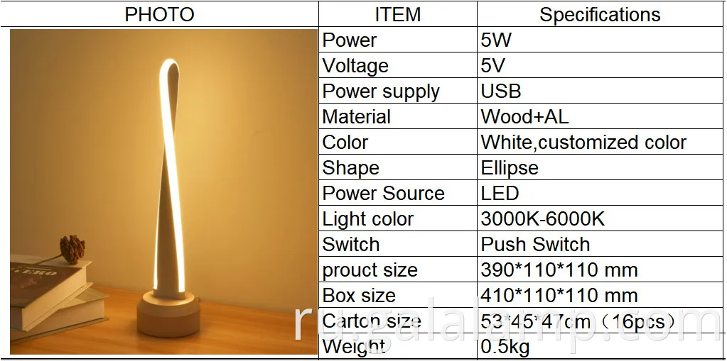 Интеллектуальная сплошная древесина, светодиодный ночной свет с уникальными функциями, USB -настольная лампа